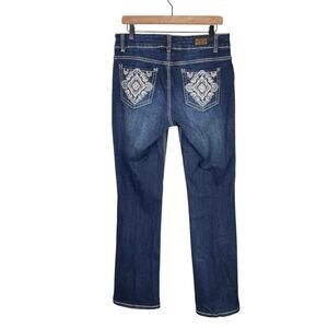 Wired Heart Embellished Embroidered Stitching Dark Wash Bootcut Denim Jeans